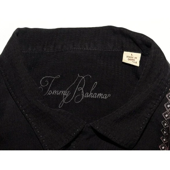 Tommy Bahama Men's Short Sleeve Button Front  100% Silk Black Shirt Size Large‎ - Picture 5 of 5
